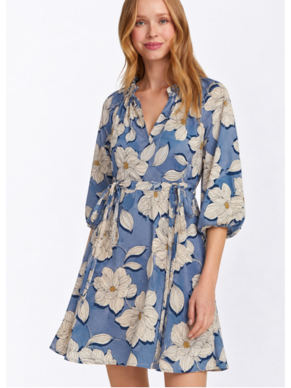 Draper James Floral Mini Babydoll Dress, XL, Blue and White